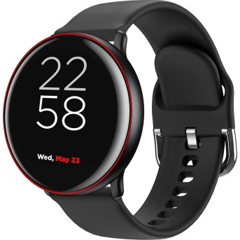 Smart watch, 1.22inches IPS full touch screen, aluminium+plastic body,IP68 waterproof, multi-sport mode with swimming mode, compatibility with iOS and android,black-red body with extra black leather belt, Host: 41.5x11.6mm, Strap: 240x20mm, 20.8g - Metoo (1)