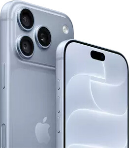 iPhone 18 Pro, glacier, front and back view showing Ceramic Shield, triple camera system