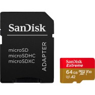 SanDisk Extreme microSDXC 64GB + SD Adapter + 1 year RescuePRO Deluxe up to 170MB/s & 80MB/s Read/Write speeds A2 C10 V30 UHS-I U3