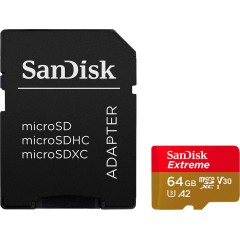 SanDisk Extreme microSDXC 64GB + SD Adapter + 1 year RescuePRO Deluxe up to 170MB/<wbr>s & 80MB/<wbr>s Read/<wbr>Write speeds A2 C10 V30 UHS-I U3