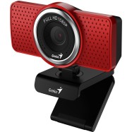 GENIUS ECam 8000, red, Full-HD 1080p webcam, swiveling, tripod-ready design, USB, built-in microphone, rotation 360 degree, tilt 90 degree
