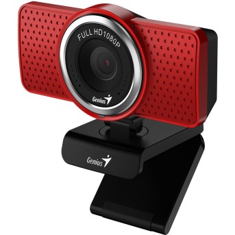 GENIUS ECam 8000, red, Full-HD 1080p webcam, swiveling, tripod-ready design, USB, built-in microphone, rotation 360 degree, tilt 90 degree - Metoo (1)