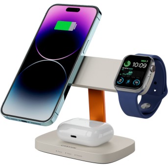 CANYON Wireless Charging Station Hexagon 310 3in1 LightGrey/<wbr>Orange - Metoo (6)