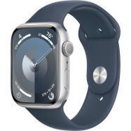 Apple Watch Series 9 GPS 45mm Silver Aluminium Case with Storm Blue Sport Band - S/M,Model A2980