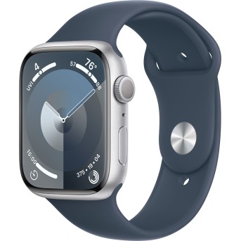 Apple Watch Series 9 GPS 45mm Silver Aluminium Case with Storm Blue Sport Band - M/<wbr>L,Model A2980 - Metoo (1)