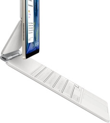 iPad Air, Starlight color, attached to Magic Keyboard, white color, side exterior