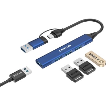 CANYON hub DS-02 4in1 USB-A/C Blue в Metoo.kz - Metoo (4)