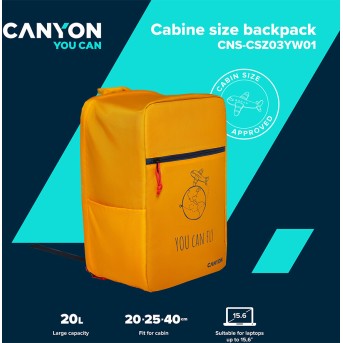 CANYON cabin size backpack for 15.6" laptop,polyester,yellow - Metoo (10)