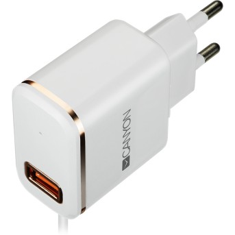 CANYON Universal 1xUSB AC charger (in wall) with over-voltage protection, plus lightning USB connector, Input 100V-240V, Output 5V-2.1A, with Smart IC, white(rose-gold electroplated stripe), cable length 1m, 81*47.2*27mm, 0.059kg - Metoo (1)