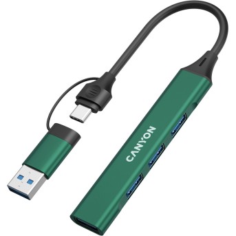 CANYON hub DS-02 4in1 USB-A/C Green в Metoo.kz - Metoo (2)