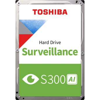 HDD Video Surveillance TOSHIBA S300 AI 10TB CMR, 3.5'', 512MB, 7200RPM, SATA, 64 cameras, 24/7, TBW: 550 в Metoo.kz - Metoo (1)