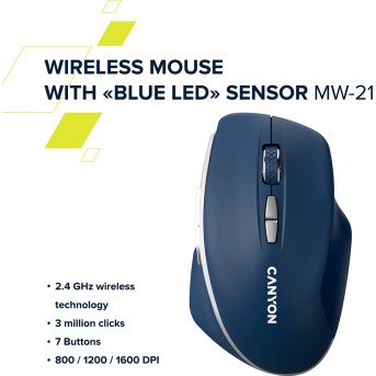 CANYON MW-21, 2.4 GHz Wireless mouse ,with 7 buttons, DPI 800/<wbr>1200/<wbr>1600, Battery: AAA*2pcs,Burgundy Red,72*117*41mm, 0.075kg - Metoo (7)