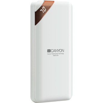 CANYON Power bank 10000mAh Li-poly battery, Input 5V/<wbr>2A, Output 5V/<wbr>2.1A(Max), with Smart IC and power display, White, USB cable length 0.25m, 137*67*13mm, 0.230Kg - Metoo (1)