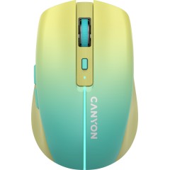 CANYON MW-44, 2 in 1 Wireless optical mouse with 8 buttons, DPI 800/<wbr>1200/<wbr>1600, 2 mode(BT/ 2.4GHz), 500mAh Lithium battery,7 single color LED light , Yellow-Blue(Gradient), cable length 0.8m, 102*64*35mm, 0.075kg