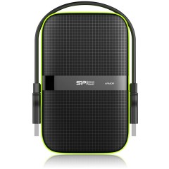 Silicon Power Armor - A60 1TB Portable HDD USB 3.2 Gen1 Black/<wbr>Green, Shockproof MIL-STD 810G Method 516.6 Procedure IV, Water-resistant IPX4, LED light