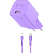 ttec SmartCharger GAN 20W PD Travel Fast Charger + USB-C - Lightning Cable 120cm, Neon Purple..