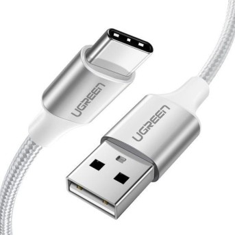 Кабель UGREEN US288 USB-A 2.0 to USB-C Cable Nickel Plating Aluminum Braid 1m (White) - Metoo (1)