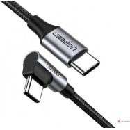 Кабель UGREEN US255 USB-C to Angled USB2.0-C Round Cable M/M Aluminum Shell Nickel Plating 1m (Gray Black)