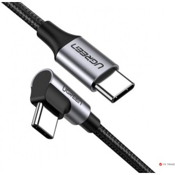 Кабель UGREEN US255 USB-C to Angled USB2.0-C Round Cable M/<wbr>M Aluminum Shell Nickel Plating 1m (Gray Black) - Metoo (1)