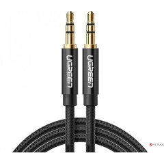 Аудиокабель UGREEN AV112 3.5mm Male to 3.5mm Male Cable Gold Plated Metal Case with Braid, 2m, Black, 50363