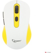 Мышь беспроводная Gembird MUSW-221-Y, белый/жёлтый, 5кн.+колесо-кнопка, 800/1200/1600DPI, 2.4ГГц