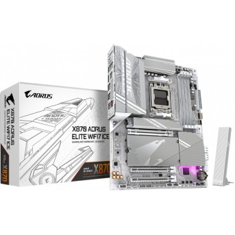 Сист.плата Gigabyte X870E A ELITE WF7 ICE 1.2, X870E, AM5, 4xDDR5, 3xPCI-E x16, 4xM2, SATA, USB4, HDMI, White, BOX в Metoo.kz - Metoo (1)