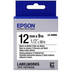 Картридж EPSON с лентой LK-4WBW (повышенной адгезии, 12мм/9м, черн./бел.), C53S654016..
