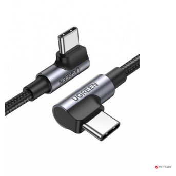 Кабель UGREEN US335 Angled USB-C M/<wbr>M Cable Aluminium Shell with Braided 1m (Black) - Metoo (1)