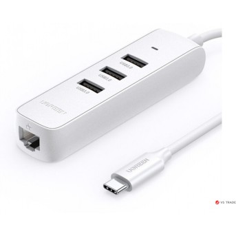 Aдаптер UGREEN CM416 USB-C to 3?USB 3.0+RJ45 (100Mbps) Hub, White, 50620 - Metoo (1)