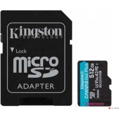 Карта памяти Kingston 512GB microSDXC Canvas Go Plus 170R A2 U3 V30 Card, с адаптером, SDCG3/<wbr>512GB