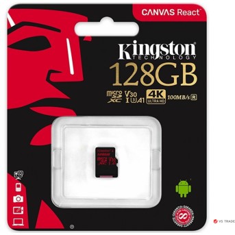 Карта памяти Kingston128GB microSDXC Canvas React 100R/<wbr>80W U3 UHS-I V30 A1 No Adapter - Metoo (1)