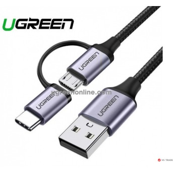 Кабель UGREEN US177 USB-A to Micro USB + USB Type-C Cable 1m (Black) - Metoo (1)