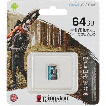 Карта памяти Kingston 64GB microSDXC Canvas Go Plus 170R A2 U3 V30 Card,без адаптера, SDCG3/<wbr>64GBSP - Metoo (1)