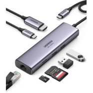 Конвертер Ugreen CM512 USB-C To 3*USB 3.0 A+HDMI+RJ45+PD 15598