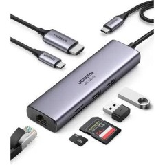 Конвертер Ugreen CM512 USB-C To 3*USB 3.0 A+HDMI+RJ45+PD 15598..