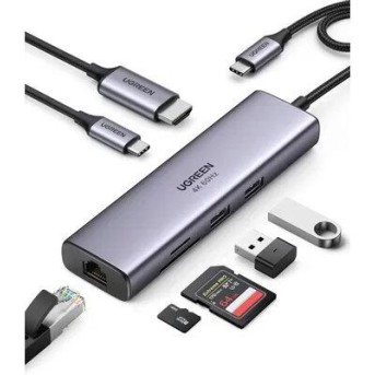 Конвертер Ugreen CM512 USB-C To 3*USB 3.0 A+HDMI+RJ45+PD 15598 - Metoo (1)