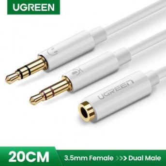Аудиокабель Ugreen AV140 20897 Dual 3.5mm Male To 3.5mm Female Audio Cable White - Metoo (1)