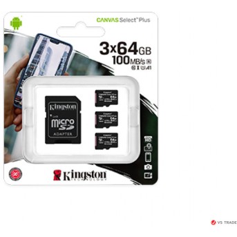 Карта памяти Kingston 64GB micro SDHC Canvas Select Plus 100R A1 C10 Three Pack + Single ADP, SDCS2/<wbr>64GB-3P1A - Metoo (2)