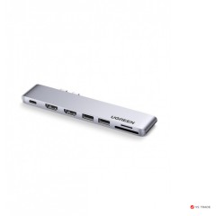 Конвертер Ugreen CM356 Dual USB-C To 2*USB 3.0 A+USB-C Female+ 2*HDMI+TF/<wbr>SD Converter Gray, 80548