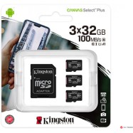 Карта памяти Kingston 32GB micro SDHC Canvas Select Plus 100R A1 C10 Three Pack + Single ADP, SDCS2/32GB-3P1A