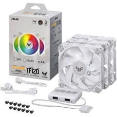 ASUS TUF Gaming TF120 ARGB White 3in1 - Triple Chassis Fan Kit with ARGB hub controller and PWM control delivers high performance and durability in a rainbow of color
