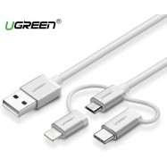 Переходник Ugreen US186 USB 2.0 A To Micro USB+Lightning+Type C (3 in 1) Cable Sliver 1.5M, 50203