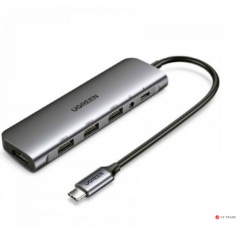 Конвертор сигнал UGREEN CM136 USB-C To HDMI+3*USB 3.0 A+ AUX3.5mm+PD Power Converter, 80132 - Metoo (1)