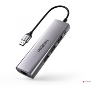 Разветвитель портов UGREEN CM252 USB-C To 3*USB 3.0 A HUB+ Gigabit Converter Gray