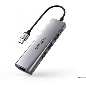 Разветвитель портов UGREEN CM252 USB-C To 3*USB 3.0 A HUB+ Gigabit Converter Gray - Metoo (1)