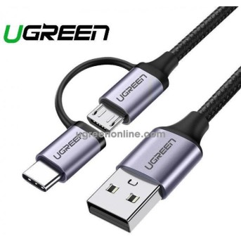 Кабель UGREEN US177 USB-A to Micro USB + USB Type-C Cable 1m (Black) - Metoo (1)