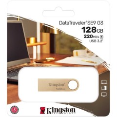 USB Flash Kingston DTSE9G3/<wbr>128GB SE9 G3 запись до 100мб/<wbr>с, чтение до 220 мб/<wbr>с USB 3.2 Gen 1, gold metal