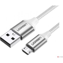 Кабель UGREEN US290 USB 2.0 A to Micro USB Cable Nickel Plating Aluminum Braid 2m (White), 60153