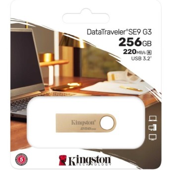 USB Flash Kingston DTSE9G3/<wbr>256GB SE9 G3 запись до 100мб/<wbr>с, чтение до 220 мб/<wbr>с USB 3.2 Gen 1, gold metal - Metoo (1)