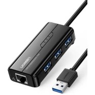 Конвертер Ugreen USB 3.0 на LAN RJ-45,10/1000 Mbps + USB HUB 3 port, 0.2m 20265